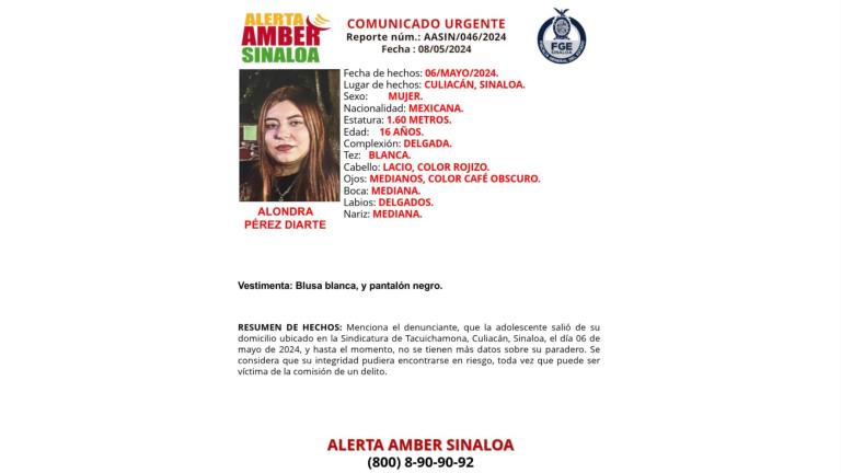 Alondra Pérez está desaparecida desde el 6 de mayo en Culiacán