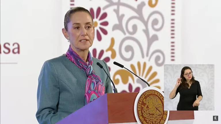 Claudia Sheinbaum, presidenta de México, durante una conferencia en Palacio Nacional después de su reunión con empresarios de EU.