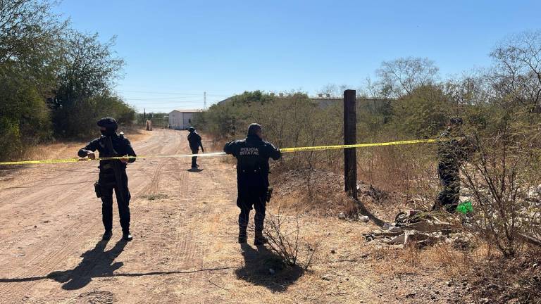 Elementos de corporaciones policíacas revisan el sitio donde fue encontrado un hombre asesinado.