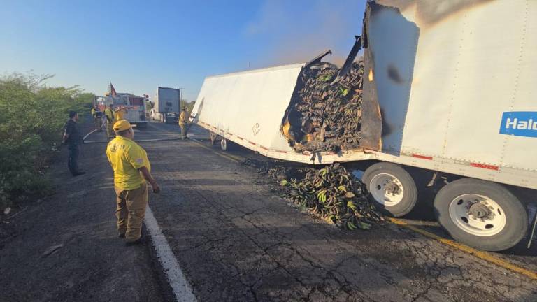 Tráiler quebrado cuando circulaba por la carretera federal, al norte de Rosario.