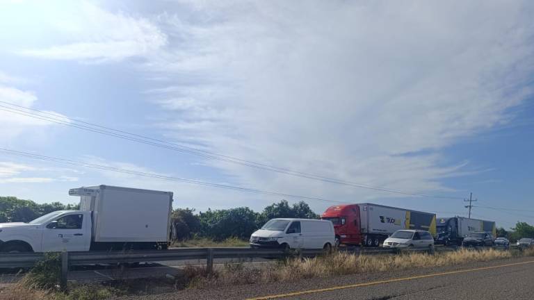 Largas filas sobre la autopista al sur de Escuinapa por un punto de revisión de la FGR.