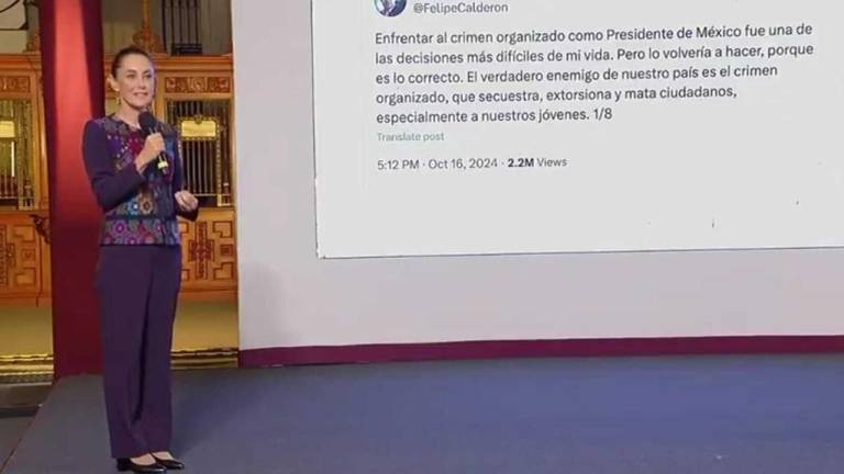 La Presidenta Claudia Sheinbaum Pardo critica la posición del ex Presidente Felipe Calderón sobre Genaro García Luna.