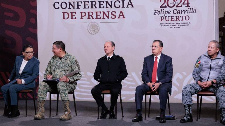 El gabinete de seguridad en la conferencia del Presidente Andrés Manuel López Obrador.