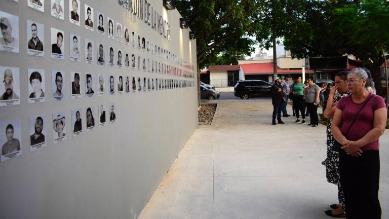 El memorial se compone de una pared gris que contiene cerca de 185 placas con fotografías de personas desaparecidas en distintas épocas.