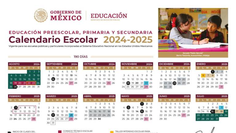 SEP publica calendario escolar 2024-2025 para preescolar, primaria y secundaria