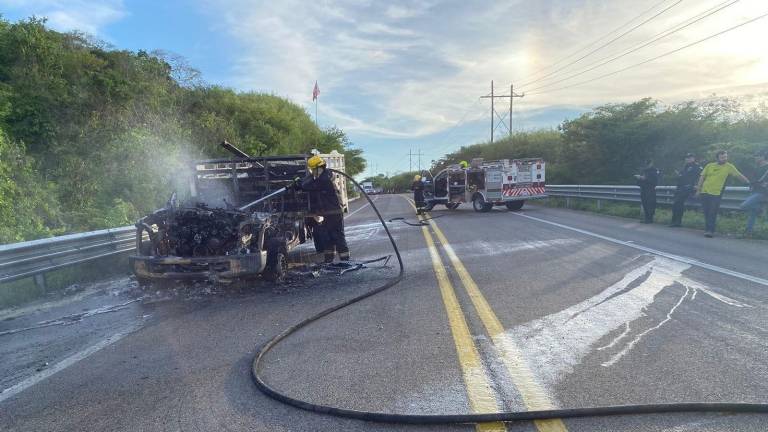La camioneta se incendió a la altura del kilómetro 217 en la Autopista Durango-Mazatlán.
