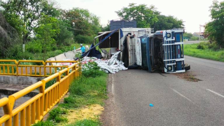 La carga quedó derramada a un costado de la carretera.