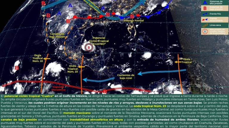 En el Golfo de México se reporta un potencial ciclón tropical “Cuatro”.