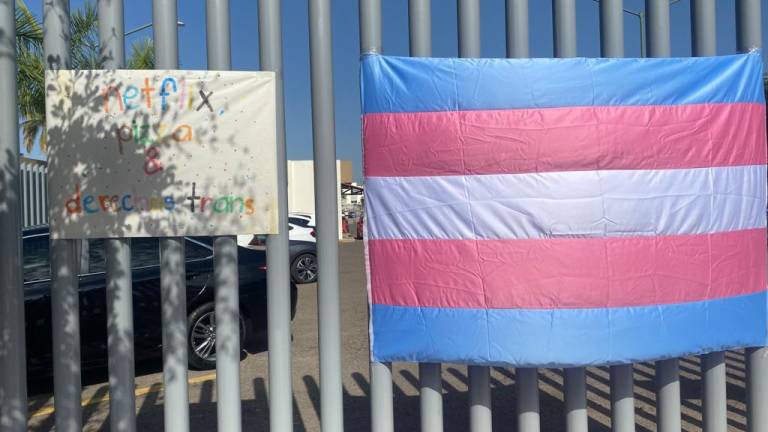 Bandera trans colgada en el Congreso de Sinaloa en el marco de la aprobación de la identidad de género