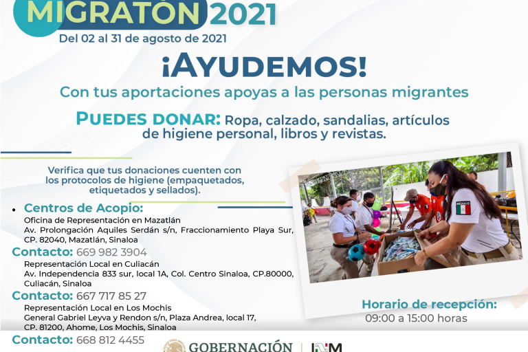 Ropa y calzado son bien recibidos en Migratón 2021 en Sinaloa; invitan a apoyar a personas en tránsito