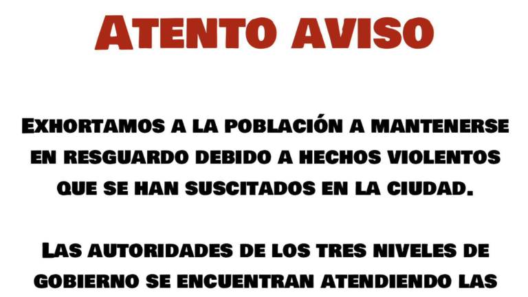 Llama Gobierno de Mazatlán a la población a resguardarse tras balacera