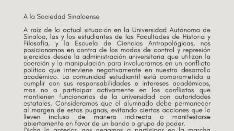 A través de un comunicado, alumnos de las facultades de Historia, Filosofía y Ciencias Antropológicas se posicionaron en contra de ser convocados a marchar por un conflicto político.