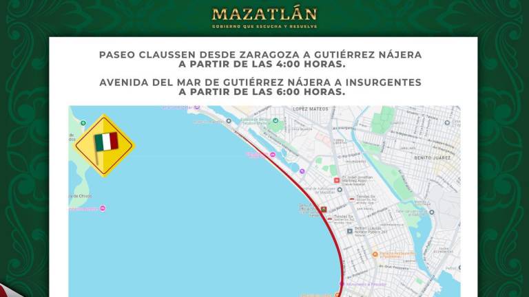 Por desfile conmemorativo, cerrarán paseo costero y vialidades aledañas de Mazatlán este lunes