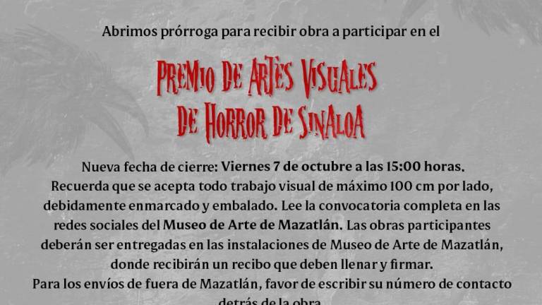 Será hasta el 7 de octubre cuando se reciben la propuestas para participar en el Premio Estatal de Artes Visuales de Horror 2022.