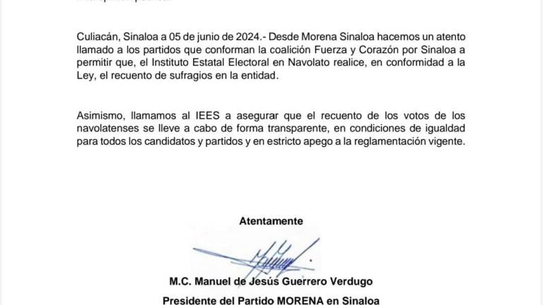 Pide Morena a oposición permitir que el INE Navolato realice el conteo de votos