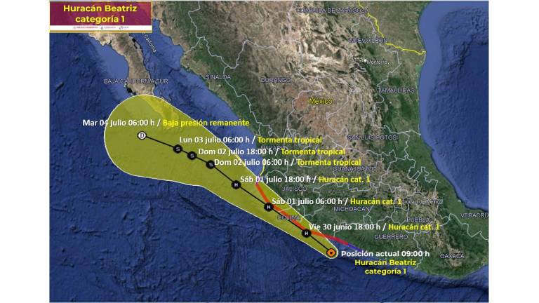 Trayectoria probable del huracán Beatriz estimado durante la mañana de este viernes.