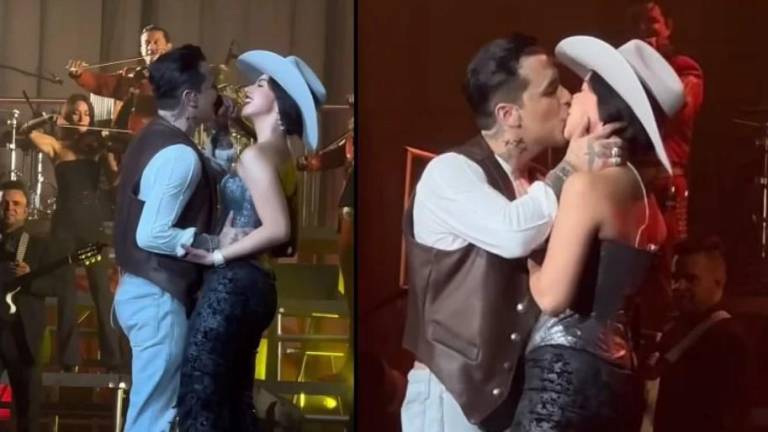 En pleno concierto confirman su noviazgo con un beso Christian Nodal y Ángela Aguilar