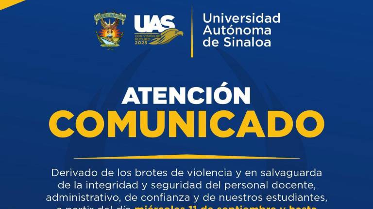 Decreta UAS clases virtuales en todo Sinaloa a partir de este miércoles ante brotes de violencia