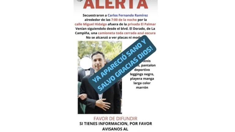 Carlos Fernando fue localizado sano y salvo después de haber sido privado de su libertad el martes por la noche.