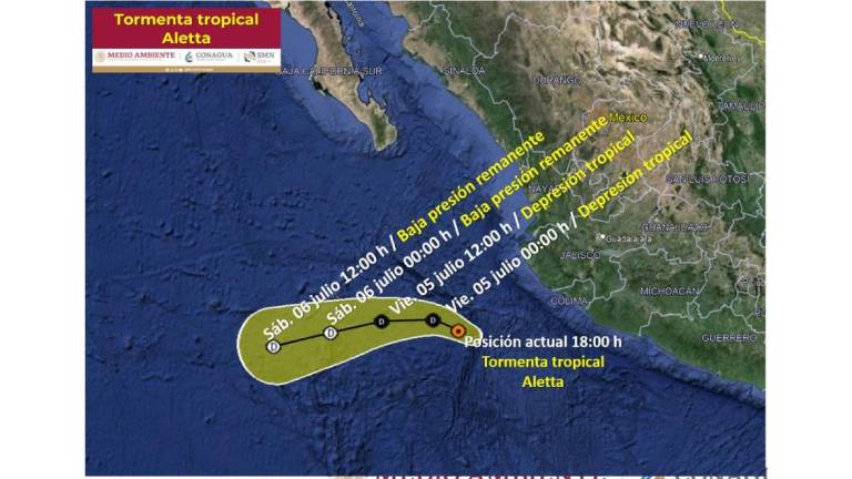 Formación de la tormenta tropical Aletta en el Océano Pacífico.