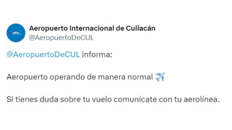 El aeropuerto de Culiacán reporta que los servicios están operando de manera normal este lunes.