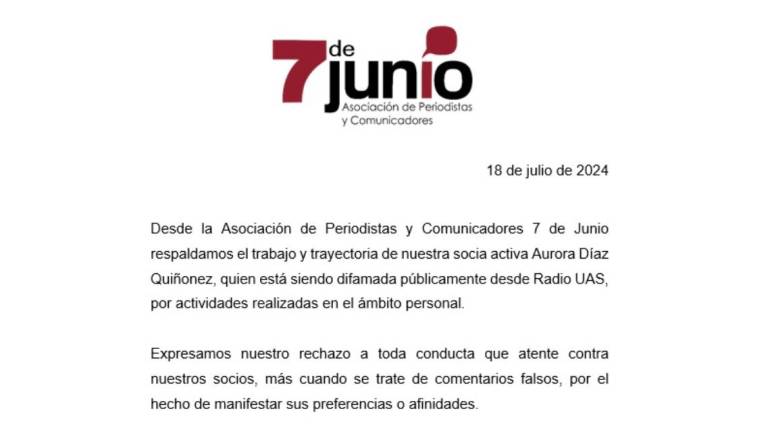 Parte del posicionamiento de la Asociación de Periodistas y Comunicadores 7 de junio.