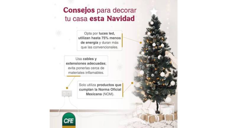 Recomendaciones emitidas por la CFE para el uso apropiado de luces y adornos navideños.