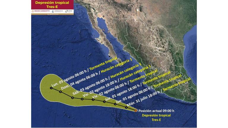 Formación de la Depresión tropical Tres-E que evolucionará a huracán.