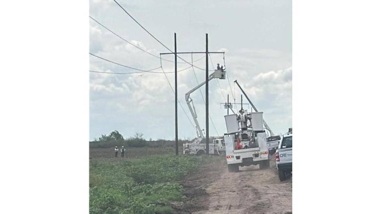 Personal de la CFE realiza las reparaciones en las zonas afectadas por las lluvias en Sinaloa y Sonora.