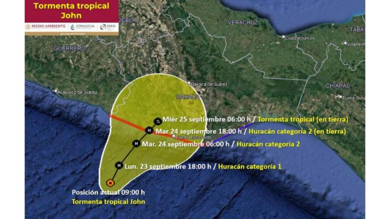 Tormenta tropical John se fortalece y se acerca a Oaxaca; prevén lluvias torrenciales en Guerrero y Chiapas