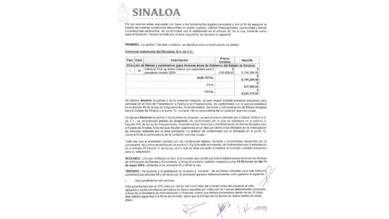 Concreta Gobierno de Sinaloa compra de 10 camionetas por $6 millones de pesos