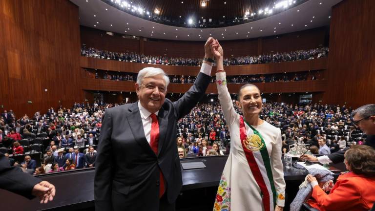 La primera parte del discurso de la Presidenta Claudia Sheinbaum fue para elogiar al Presidente saliente López Obrador.