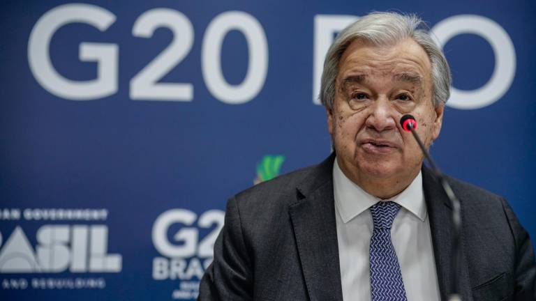 El Secretario General de la ONU, António Guterres, ofrece una rueda de prensa previa a la Cumbre del G20 en Río de Janeiro, Brasil.