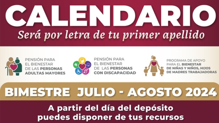 El calendario de los pagos corresponde al bimestre de julio y agosto.