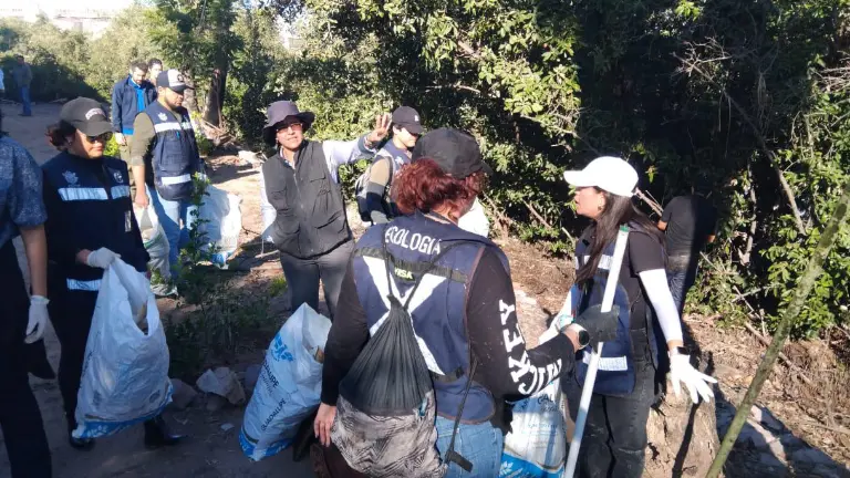 Tras el banderazo, los estudiantes y el equipo de Ecología y Medio Ambiente comenzaron con la limpieza y recolección de basura en el Estero de Urías.