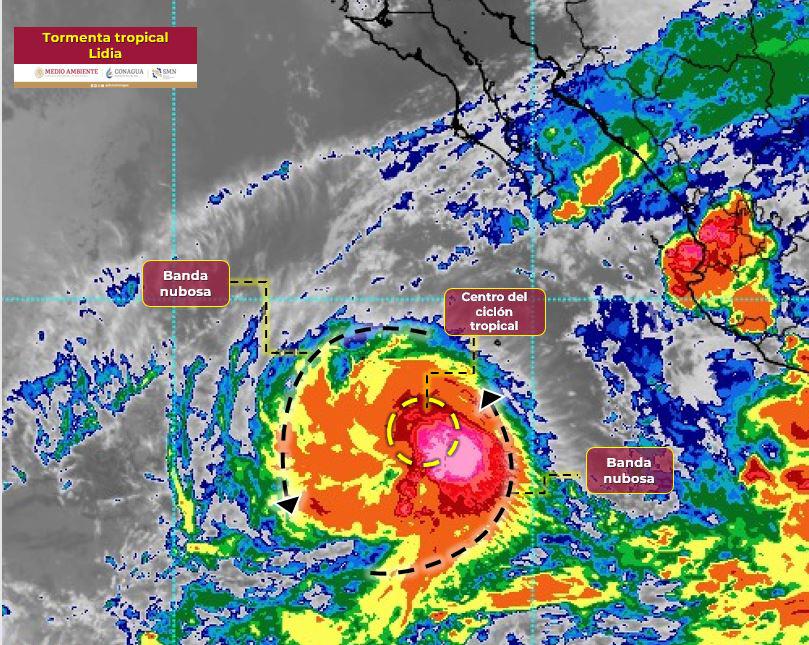 $!Se agita el Pacífico; tormenta ‘Lidia’ se mueve más hacia Nayarit y ya hay otro posible ciclón cerca de Guerrero