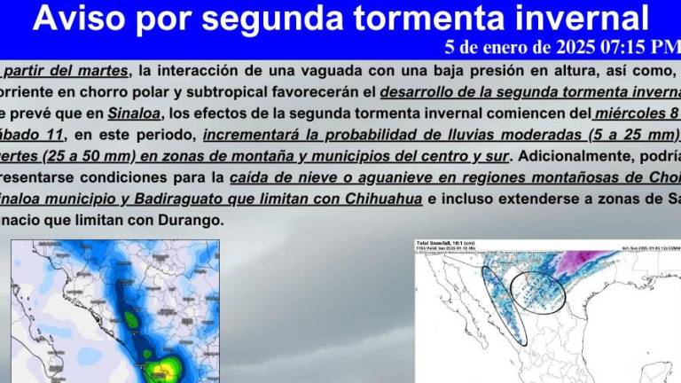 Alertan sobre tormenta invernal en Sinaloa este fin de semana; se esperan nevadas en zonas altas