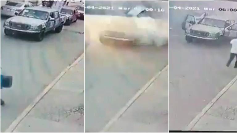 En el video se captó cómo la camioneta comenzó a llenarse de humo y algunas personas salieron corriendo.