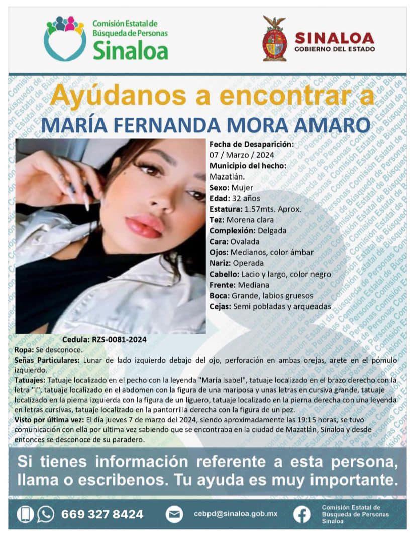 $!Desde el 27 de marzo no se sabe dónde está María Fernanda Mora, quien desapareció en Mazatlán