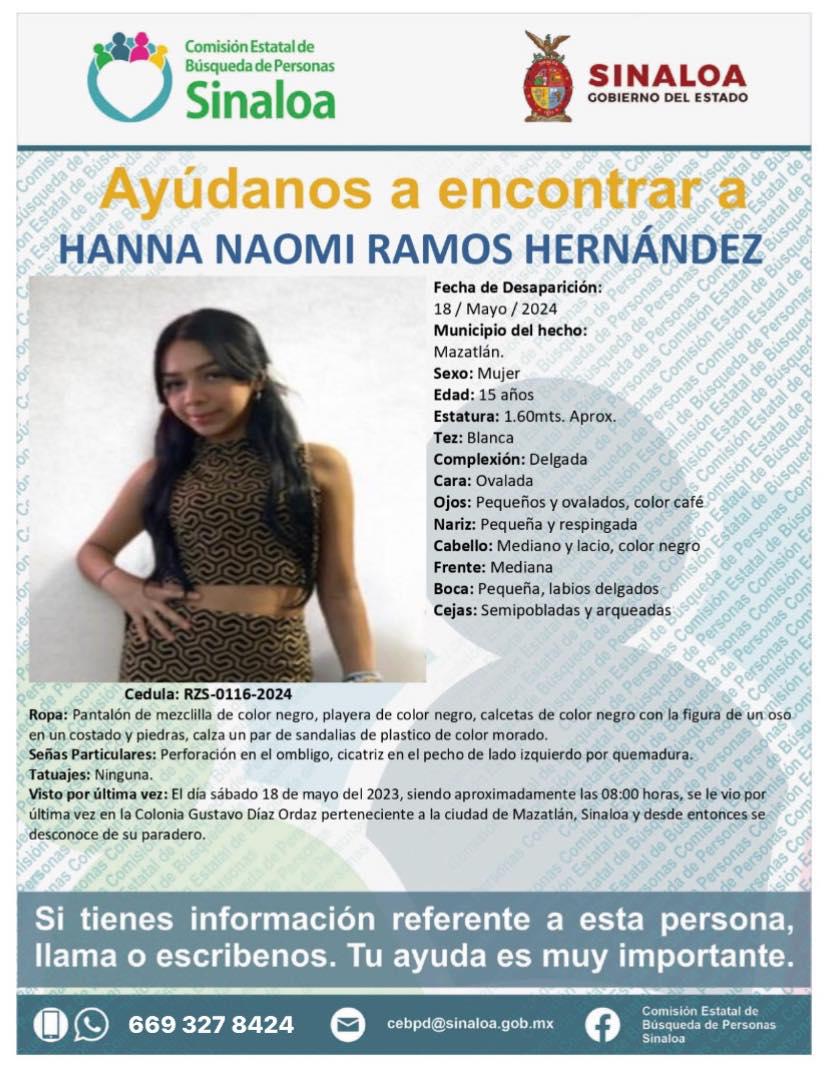 $!Buscan en Mazatlán a la menor Hanna Naomi