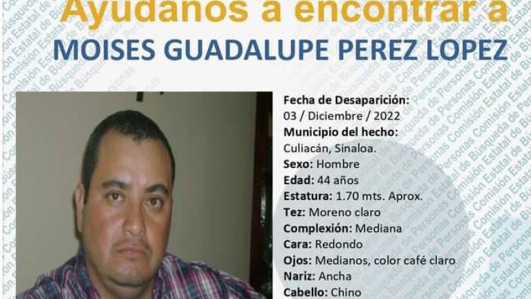 Ficha de búsqueda de Moisés Guadalupe, desaparecido en Culiacán.