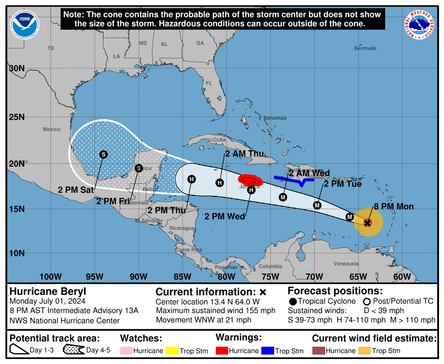 $!Pronostican que Huracán ‘Beryl’ pegue dos veces sobre territorio nacional