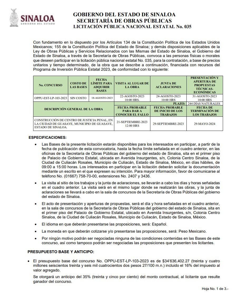 $!Obras Públicas retrasa resultado de licitación de Centro de Justicia para Mujeres de Guasave