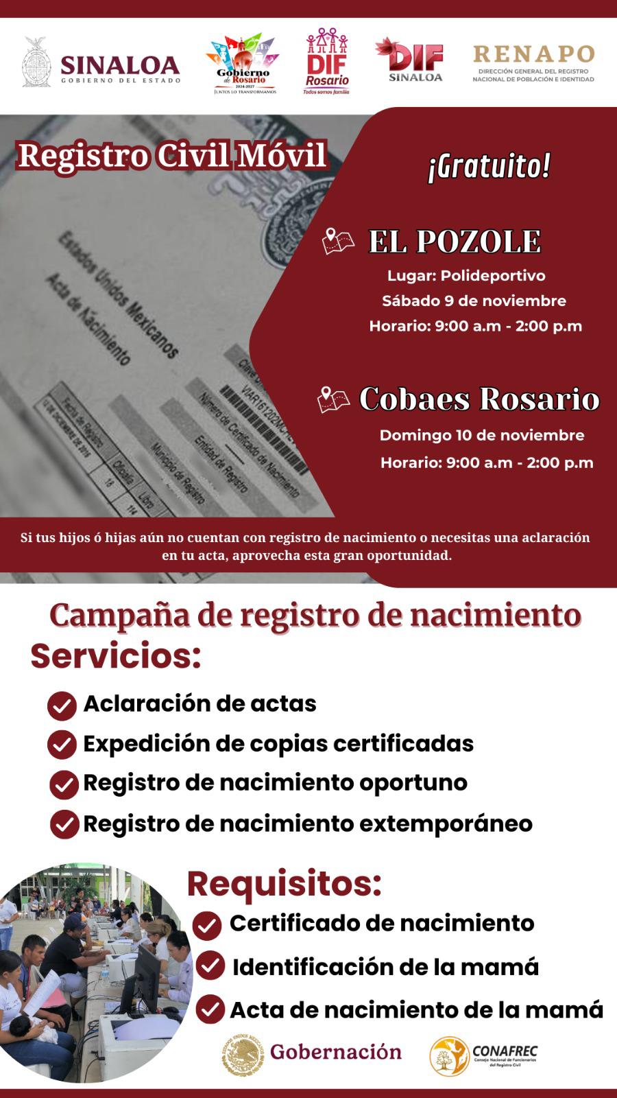 $!DIF Rosario invita a la ciudadanía a la Campaña de Registro de Nacimiento Gratuitos