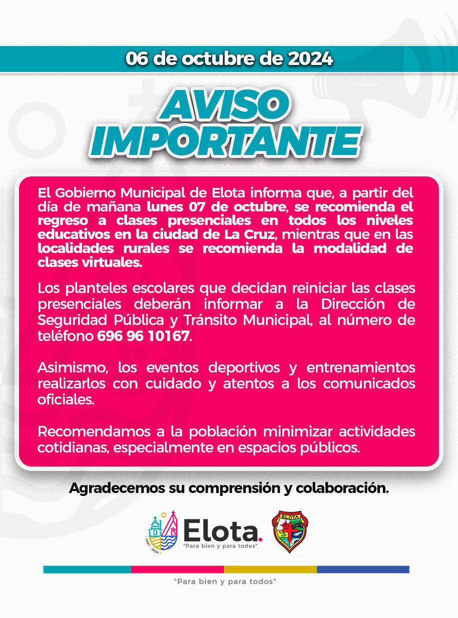 $!Recomienda Gobierno de Elota retorno a las aulas este lunes sólo en la cabecera municipal