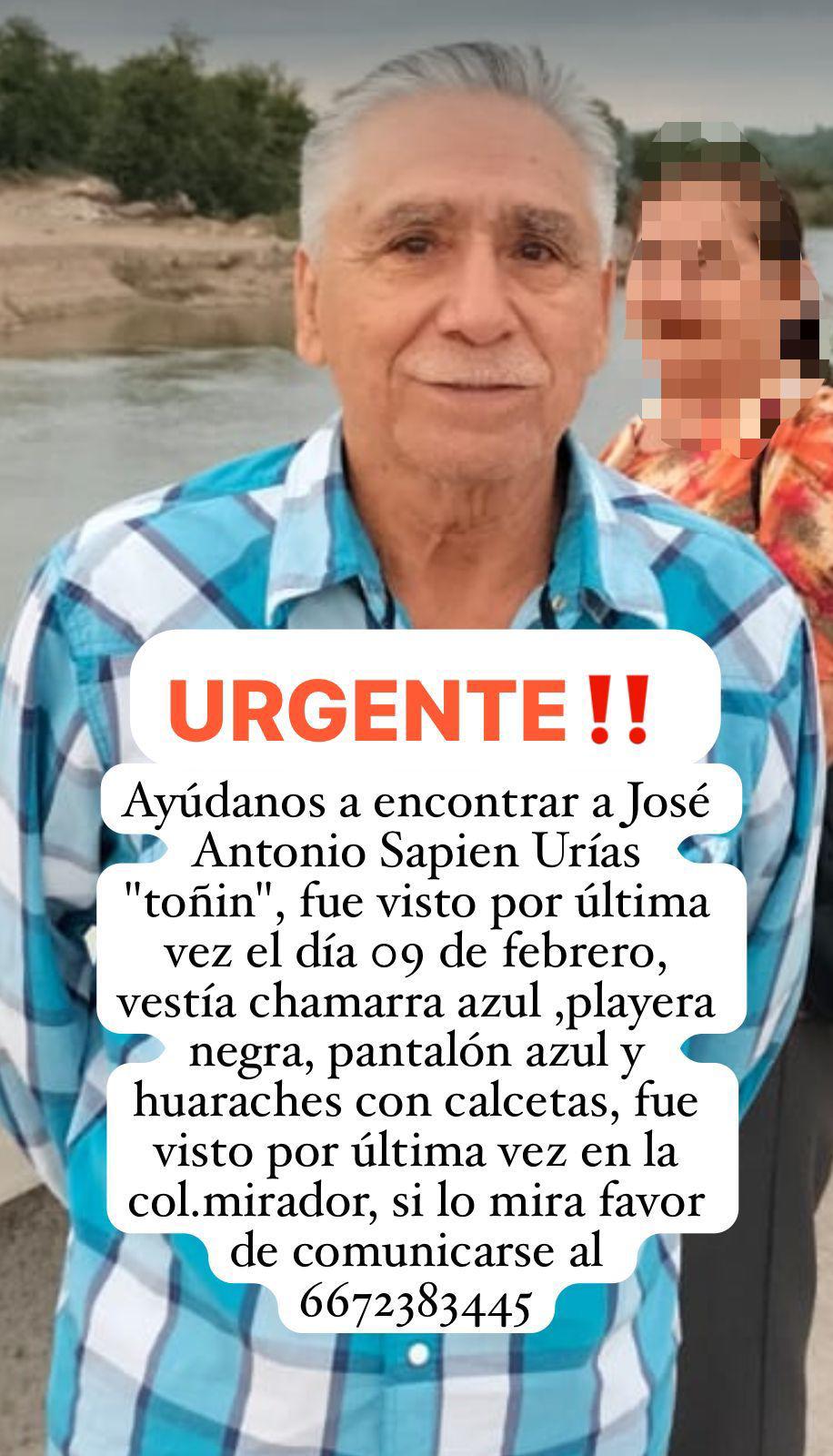 $!Buscan al Señor José Antonio Sapién, desapareció en Culiacán