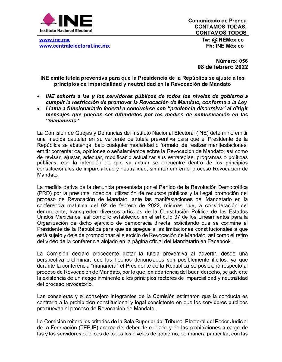 $!INE ordena a AMLO no opinar de consulta de Revocación de Mandato