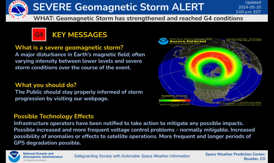 $!Emite Meteorológico de EU alerta de tormenta geomagnética severa por primera vez en casi 20 años