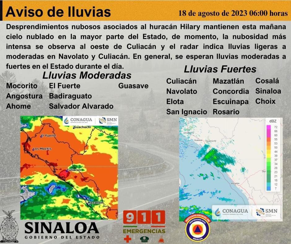 $!Huracán Hilary provocará fuertes lluvias en Sinaloa