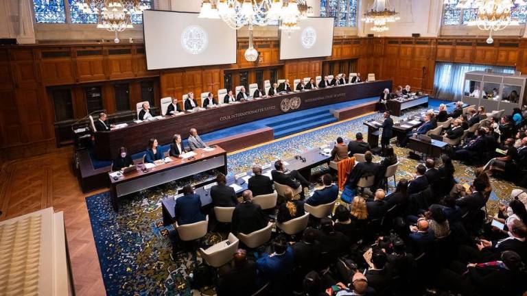 La sala de vistas de la Corte Internacional de Justicia al inicio de las audiencias sobre las obligaciones de los Estados respecto al cambio climático.